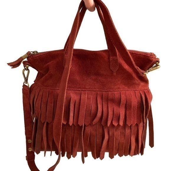 Madewell burgandy red suede leatherfringed messenger bag